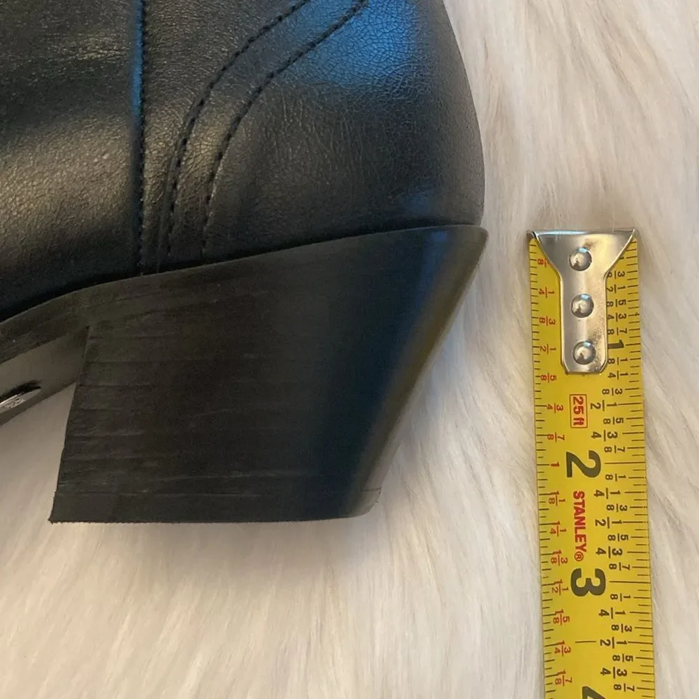 Zara Black Leather Strap Cowboy Comfortable Block Heel Ankle Boots